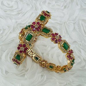 Women Bangles Wedding Fashion Green Burgundy Gold Plated Set 2 India 2.10 US XL